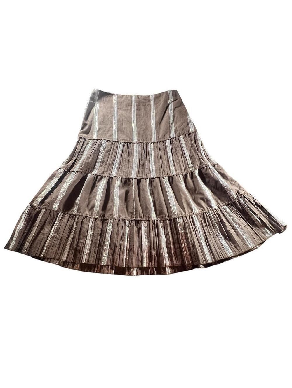 Vintage Brown Shimmery Tiered Boho Midi Skirt